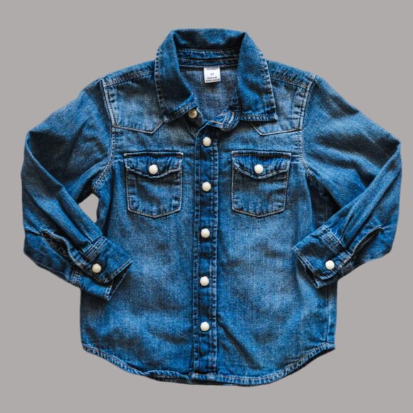 Blue Denim Pearl Snaps Button Up Shirt: 3T - Picture 1 of 5